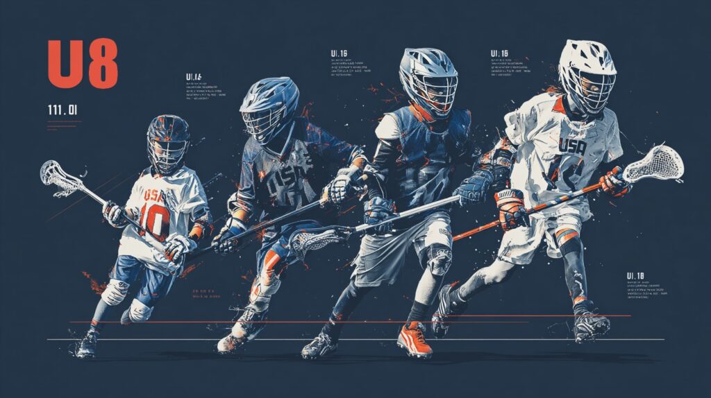 USA youth lacrosse development pathway showing U8, U10, U12, and U14 age groups