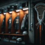 Best Lacrosse stick in 2026 hanging in a U.S. locker room, showcasing modern head, mesh, and shaft design.