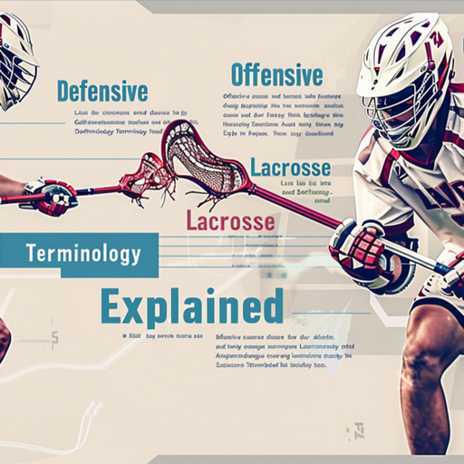 Infographic displaying "Offensive and Defensive Lacrosse Terminology Explained" as part of the "Glossary of Lacrosse Terms", showing detailed illustrations of lacrosse players in action: attacking and defending.