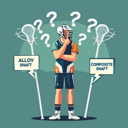 A Lacrosse player facing the choice between an alloy shaft and a composite shaft, trying to find the Perfect Lacrosse Shaft.