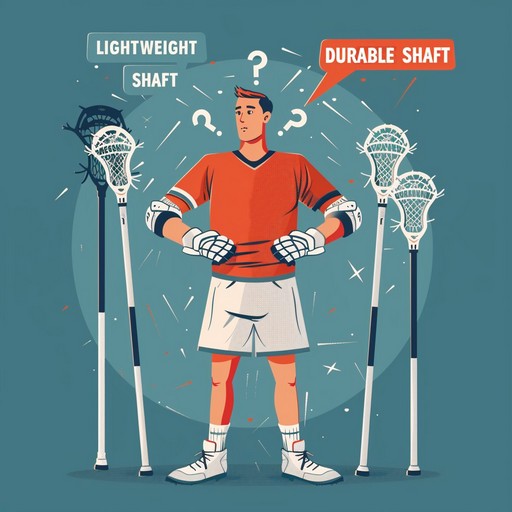 A Lacrosse player facing the choice between an lightweight shaft and a durable shaft, trying to find the Perfect Lacrosse Shaft.