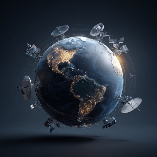 An illustration of the Earth globe in space, USA facing the camera, TV cameras placed on different continents symbolizing worldwide broadcasting, highlighting the 2028 Lacrosse shift.