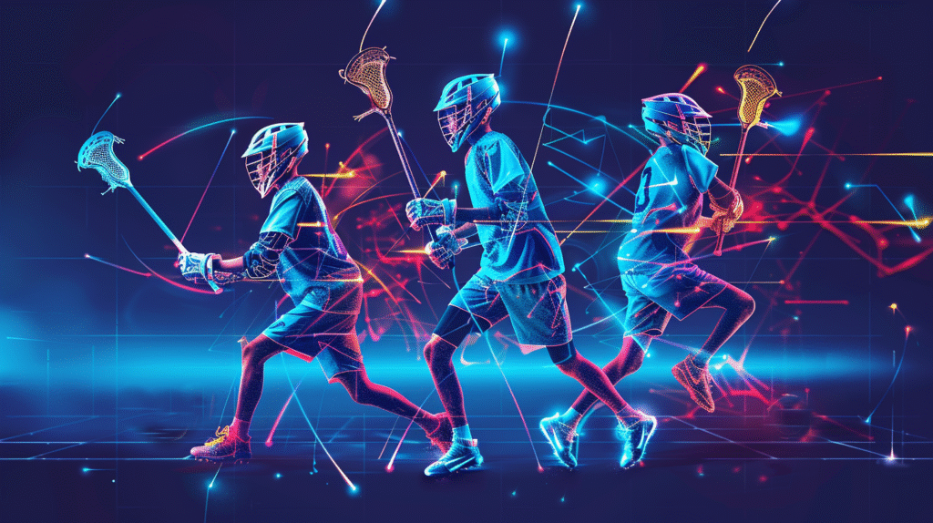 3 young Lacrosse players practicing during a Youth Lacrosse Practice Plan session