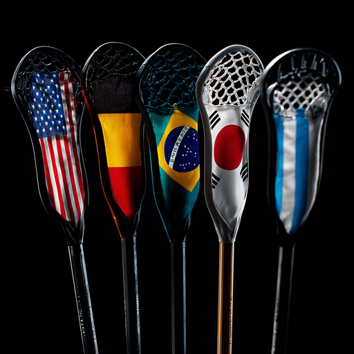 Lacrosse sticks marked with different country flags, highlighting the 2028 Lacrosse shift.