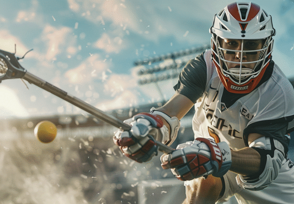 Lacrosse shooting drills for power featuring a Lacrosse player executing a powerful speed shot with explosive motion, clearly showing the stick, ball release, and dynamic athletic form.