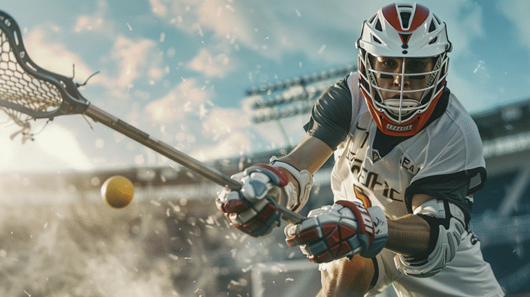 Lacrosse shooting drills for power featuring a Lacrosse player executing a powerful speed shot with explosive motion, clearly showing the stick, ball release, and dynamic athletic form.