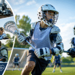Youth lacrosse collage exploring whether lacrosse is dangerous for kids, featuring gameplay, equipment, coaching, and first aid.