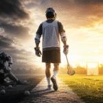 Lacrosse player walking from a dark stormy field to a bright training field, symbolizing overcoming common lacrosse training mistakes and improving performance.