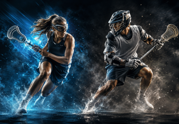 Women’s vs Men’s Lacrosse players in action during a game comparison.