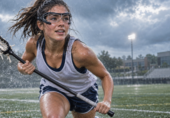 Beginner player starting her women’s Lacrosse for beginners training program on an outdoor field