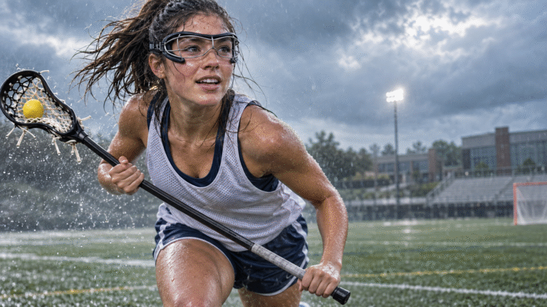 Beginner player starting her women’s Lacrosse for beginners training program on an outdoor field