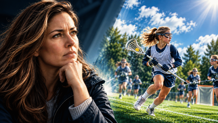 Parent considering “is lacrosse a good sport for kids” while imagining her child playing on the field.