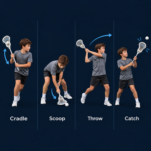 How to get your child started in Lacrosse with four beginner skills: cradling, scooping, throwing, and catching.